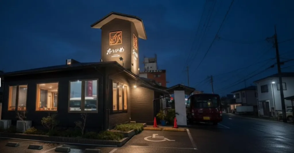 国道8号線付近にある定食屋のお店「レストランおりひめ」の外観